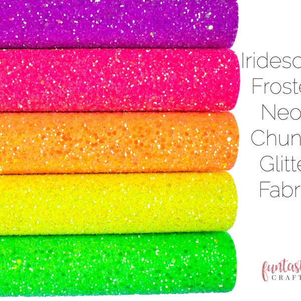 Tissu iridescent Frosted Bright Neon Chunky Glitter - Cuir Neon Chunky Glitter Iridescent de qualité supérieure