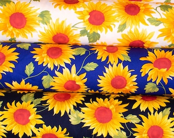 Sunflower Floral Cotton Fabric - 100% Cotton Crafting Material with Large Sunflowers print