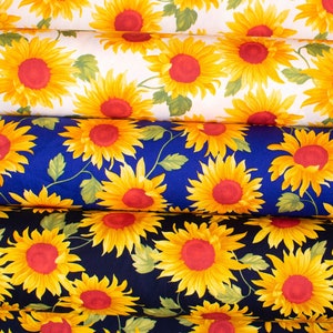 Sunflower Floral Cotton Fabric - 100% Cotton Crafting Material with Large Sunflowers print