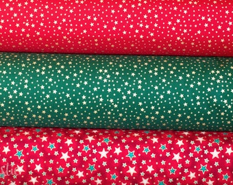 Tiny Gold Stars 100% Cotton Christmas Fabric - Quilting, Crafts, Sewing - Metallic Shining Stars Christmas Fabric