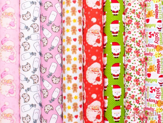 Christmas Fabric Felt Sheets - Topped Felt Fabric for Xmas Crafts & Bows Vintage Santa Gingerbread Floral