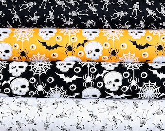 Halloween Polycotton Fabric - Floral Dancing Skeletons Bony Bodies Skulls -  Halloween Costumes Decor
