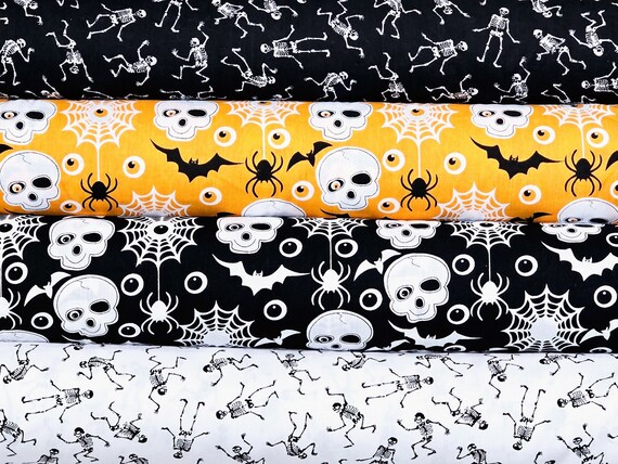 Halloween Polycotton Fabric - Floral Dancing Skeletons Bony Bodies Skulls -  Halloween Costumes Decor