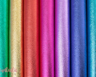 Getextureerde metallic kunstleren stoffen vellen - Glanzende veganistische kunstleerstof voor strikken en handwerk