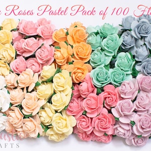 Pastel Rainbow Mixed Packs Mulberry Paper Open Rose Flowers 10mm 15mm 20mm 25mm - Fiori di carta fatti a mano
