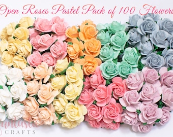 Pastel Rainbow Mixed Packs Mulberry Paper Open Rose Flowers 10mm 15mm 20mm 25mm - Handmade Paper Flowers