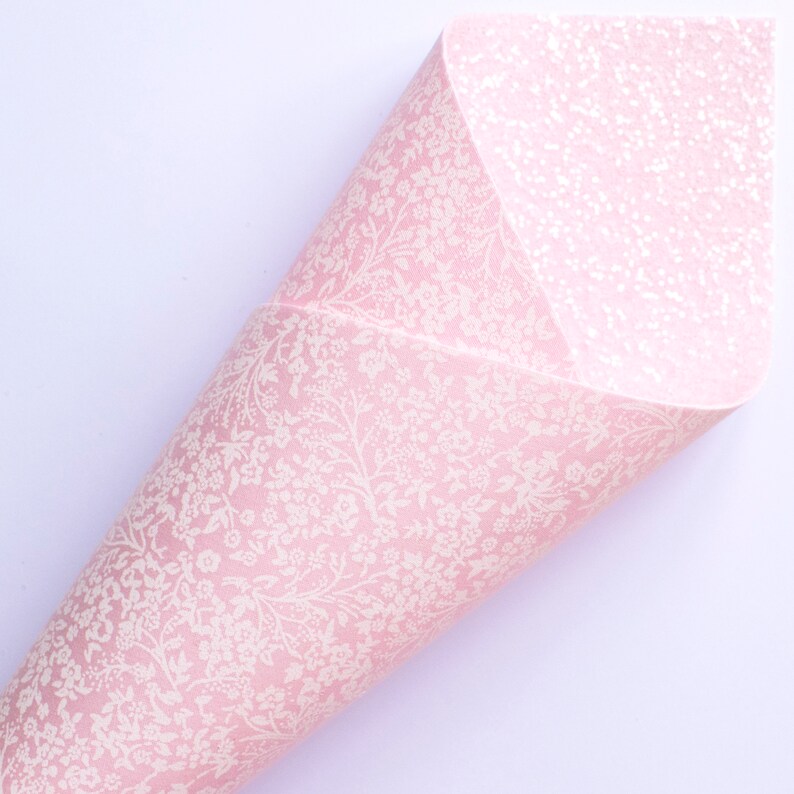 Premium Double Sided Glitter Fabric for Crafts and Bows Tiny Pastel Pink Floral