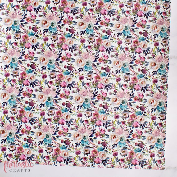 Autumn Floral Printed Textured Faux Leather Fabric Sheets - High Quality Bow Fabrics Earrings Crafts