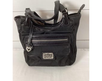 Brighton Black Nylon Patent Leather Trim Tote Bag Silver Heart Charm