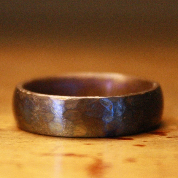 Oxidized Titanium Wedding Ring | Hand Forged | Hammered Ring | Rustic Men's Wedding Band | Custom Unisex Ring | Dark Wedding Ring