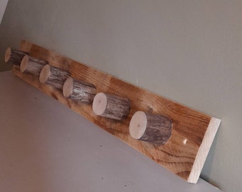 Wall-mounted coat rack 6 hooks in pallet wood and driftwood