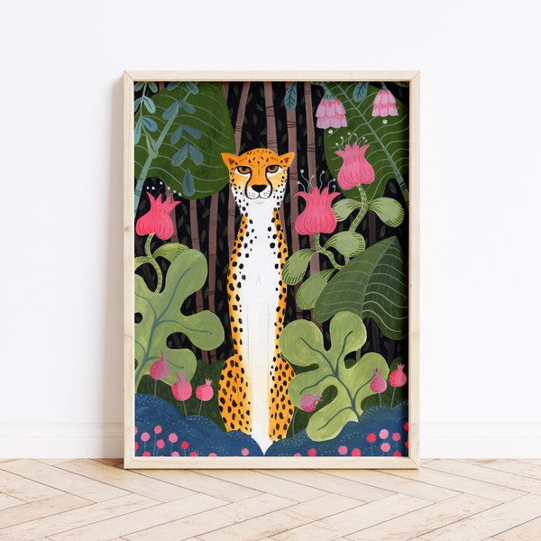 Cheetah Art Print/ Jungle Wall Art/ Cheetah Illustration/ Childrens Jungle Art Print/ Nursery Print/ Animal Art/ Fun Wall Art