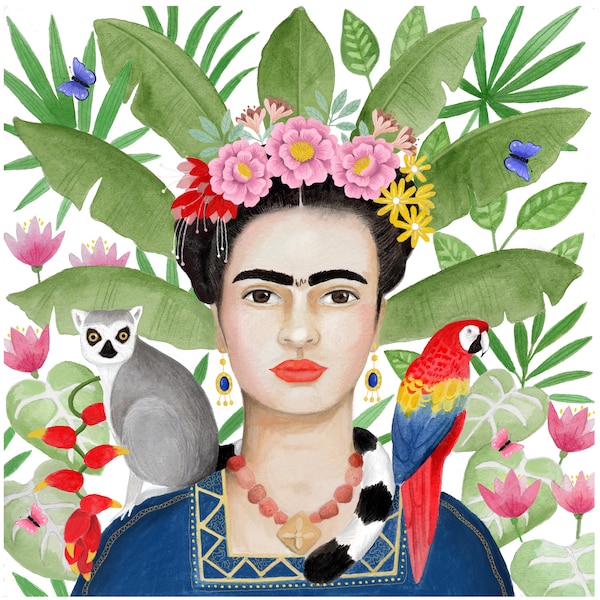 Frida Kahlo Giclee Art Print / Jungle Wall Art / Eclectic Maximalist Mexican Tropical Portrait Bohemian Female Inspirational