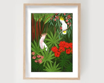 Cockatoo Jungle Print/ Tropical Home Decor / Jungle Wall Art / Nursery Wall Art / Tropical Jungle Print