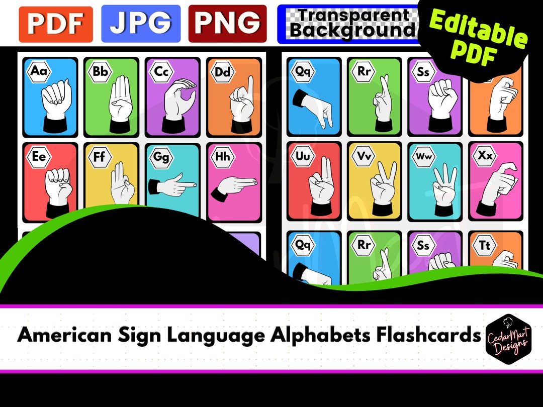 American Sign Language Alphabet Flash Cards Poster Chart Printable Pdf