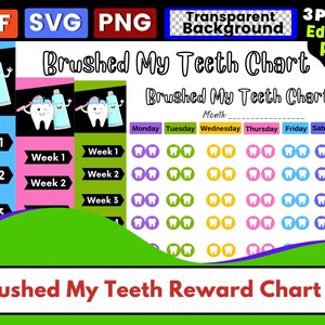 Teeth Brushing Chart Printable PDF,PNG,SVG for Toddlers, Preschoolers ...