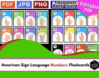 Tarjetas de números en ASL: Póster de lenguaje de señas americano (descarga digital)