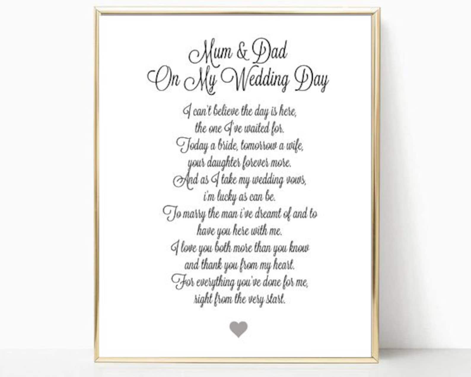 Parents of the Bride Printable Gift, Poem, Plaque, Word Art, Brides