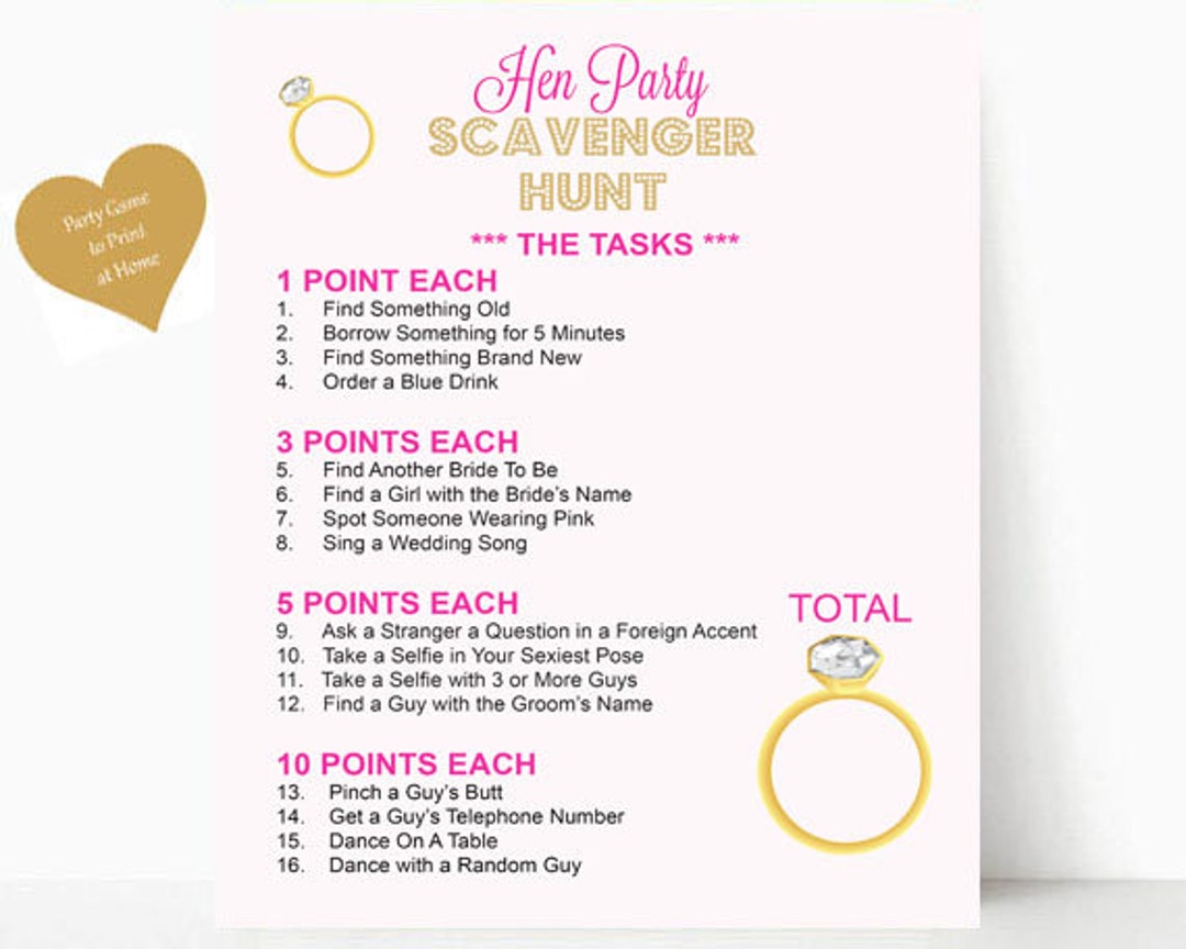 Hen Party Scavenger Hunt Game/hen Night Part Game Printable/hen Night