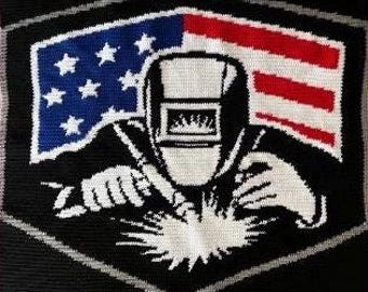Patrón de crochet para tapiz de soldador americano (PDF) / Patrón de crochet de descarga digital instantánea