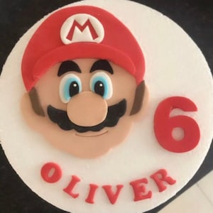 Edible sugar Super Mario personalised cake topper, name & age set for birthday cake handmade