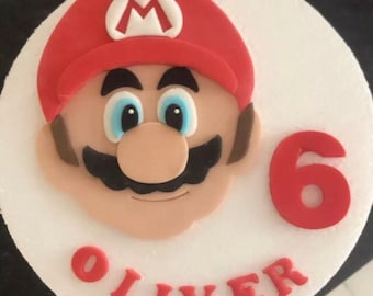 Edible sugar Super Mario personalised cake topper, name & age set for birthday cake handmade