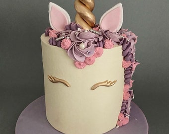 Unicorn birthday cake decorating kit horn ears lashes sugar edible handmade gold