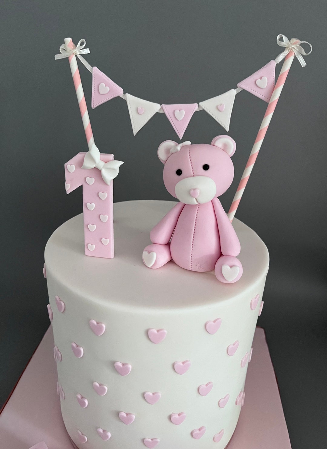 Teddy Bear Fondant Cake Topper Set With Bunting and Number Birthday ...