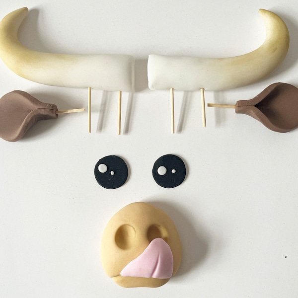 Highland cow cute birthday cake decorating kit horns ears  nose tongue sugar fondant edible handmade easy DIY sunflowers
