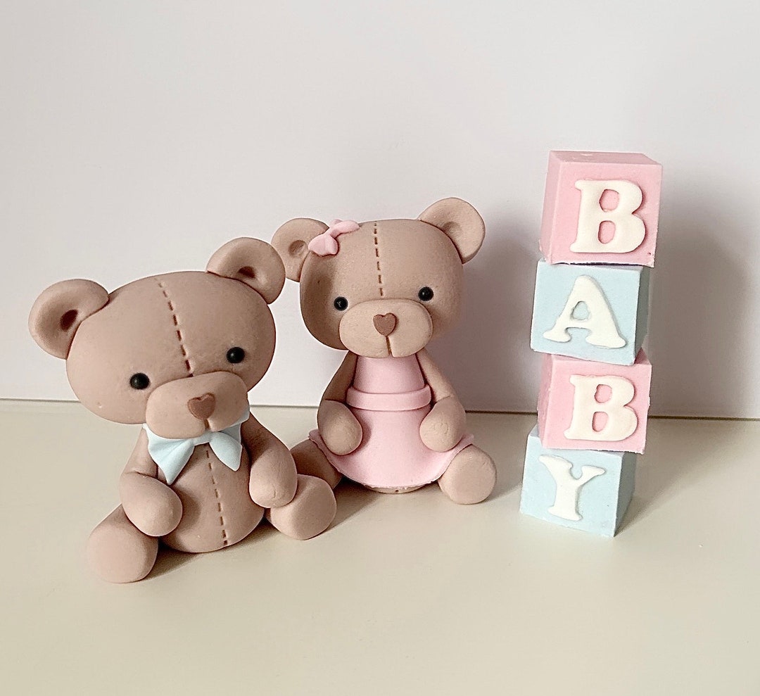 Teddy Bear Fondant Cake Topper Set Birthday Christening Baby Shower ...