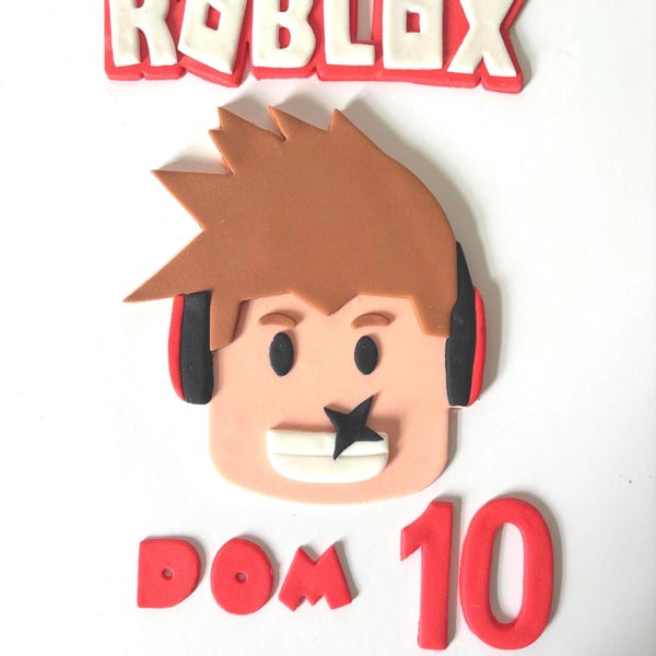 Edible sugar personalised Roblox guy cake topper set for birthday cake handmade with name gamer logo