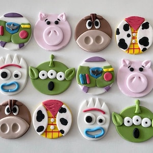 Set of handmade edible sugar Toy Story  inspired birthday party cupcake toppers buzz lightyear woody bullseye forky