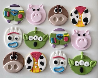 Set of handmade edible sugar Toy Story  inspired birthday party cupcake toppers buzz lightyear woody bullseye forky