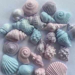 24 edible sugar pastel pink lilac blue seashells cake toppers cake decorations wedding little mermaid shells