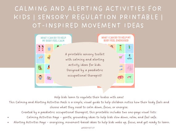 Sensory Regulation Toolkit | Calming and Energising Activities for Kids | Printable for Home, Classroom & Therapy