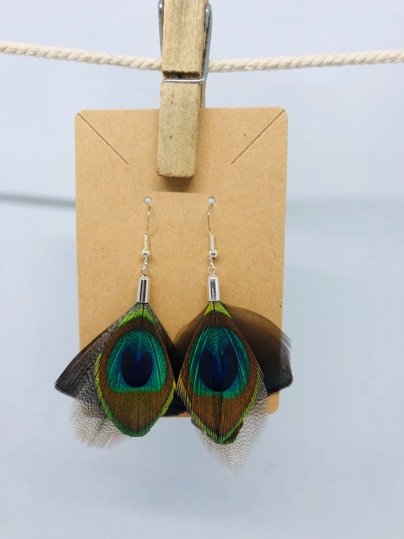 Peacock and Turkey Feather Earrings