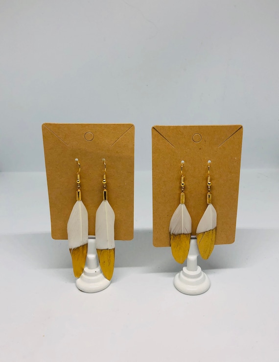 Simple Gold Dipped White Feather Earrings