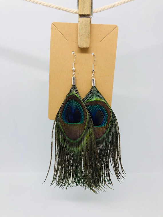 Large and Bold Peacock Feather Earrings