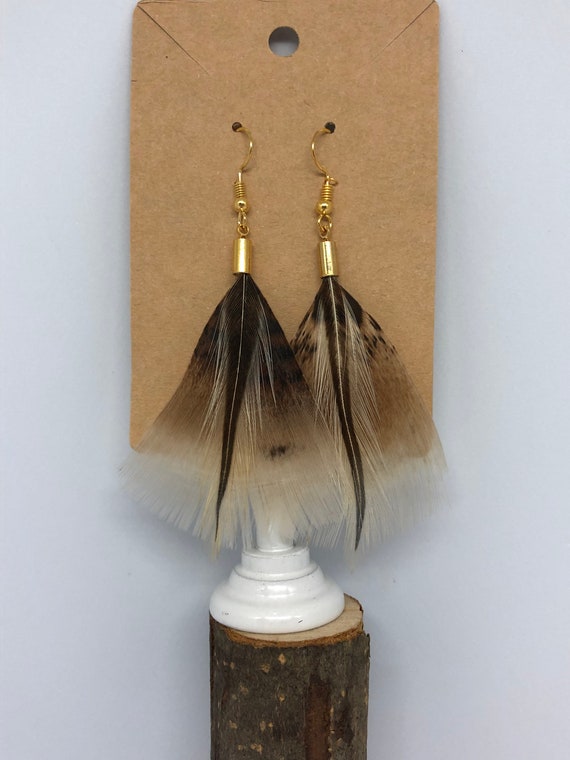 Tan Turkey Feather Earrings - FREE SHIPPING