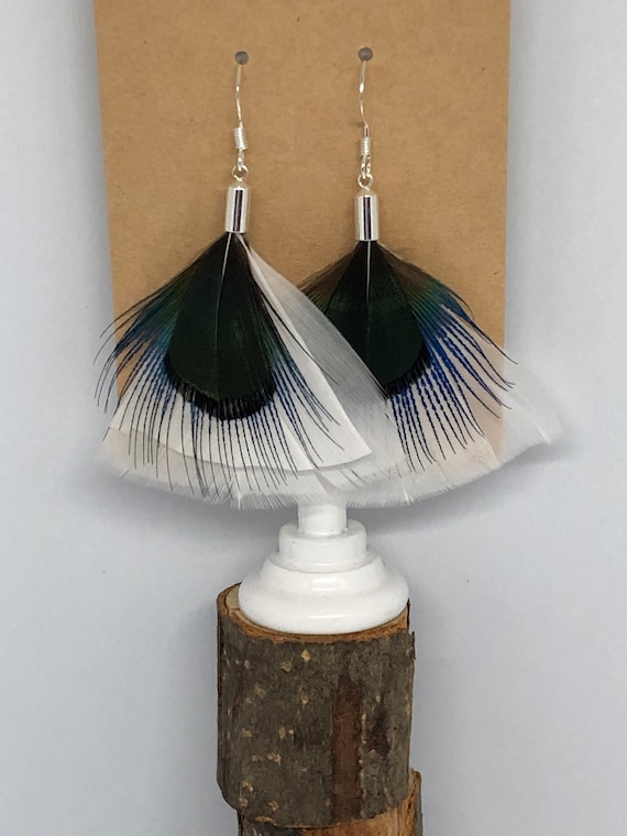 Pop! White Turkey Plumage Feather Earrings - FREE SHIPPING