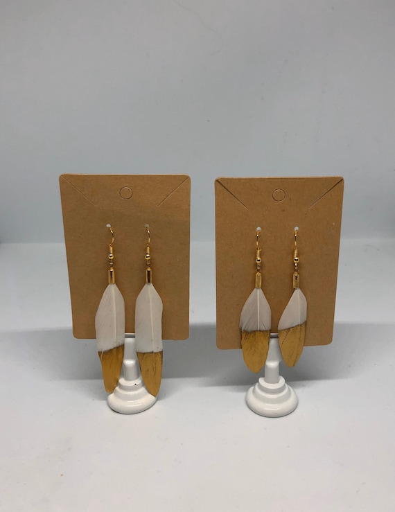 Simple Gold Dipped White Feather Earrings