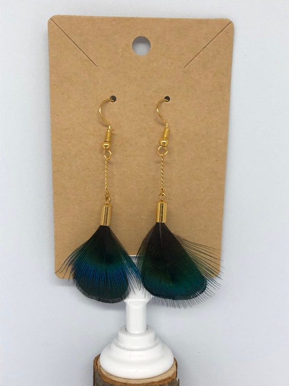Peacock and Pheasant Feather Dangle Earrings - FREE SHIPPING