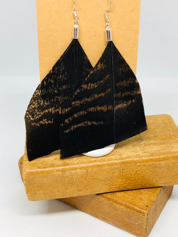 Large Asymmetrical Turkey Feather Earrings