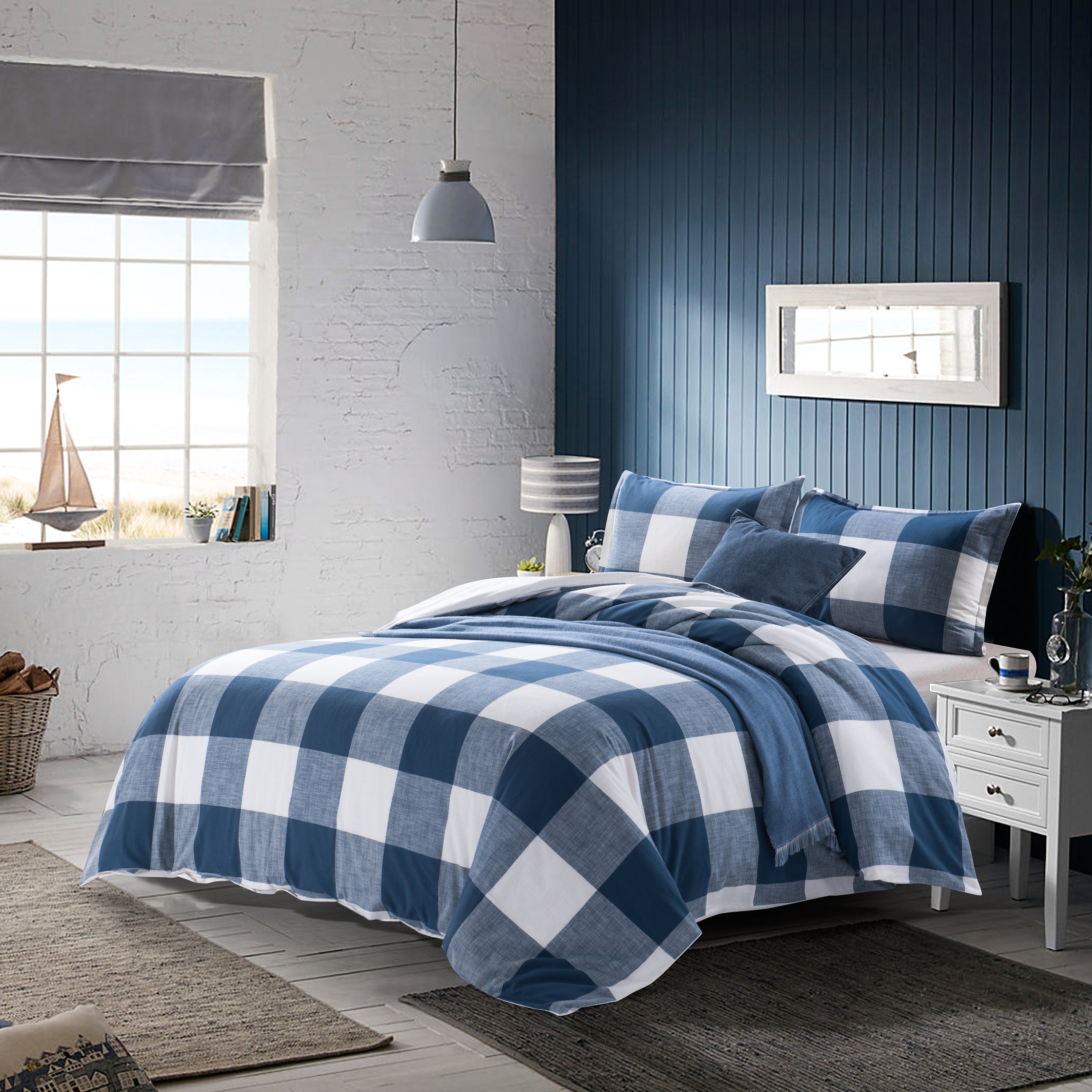 Buffalo Check 3pcs Duvet Cover Set Queen King Slub Cotton Etsy