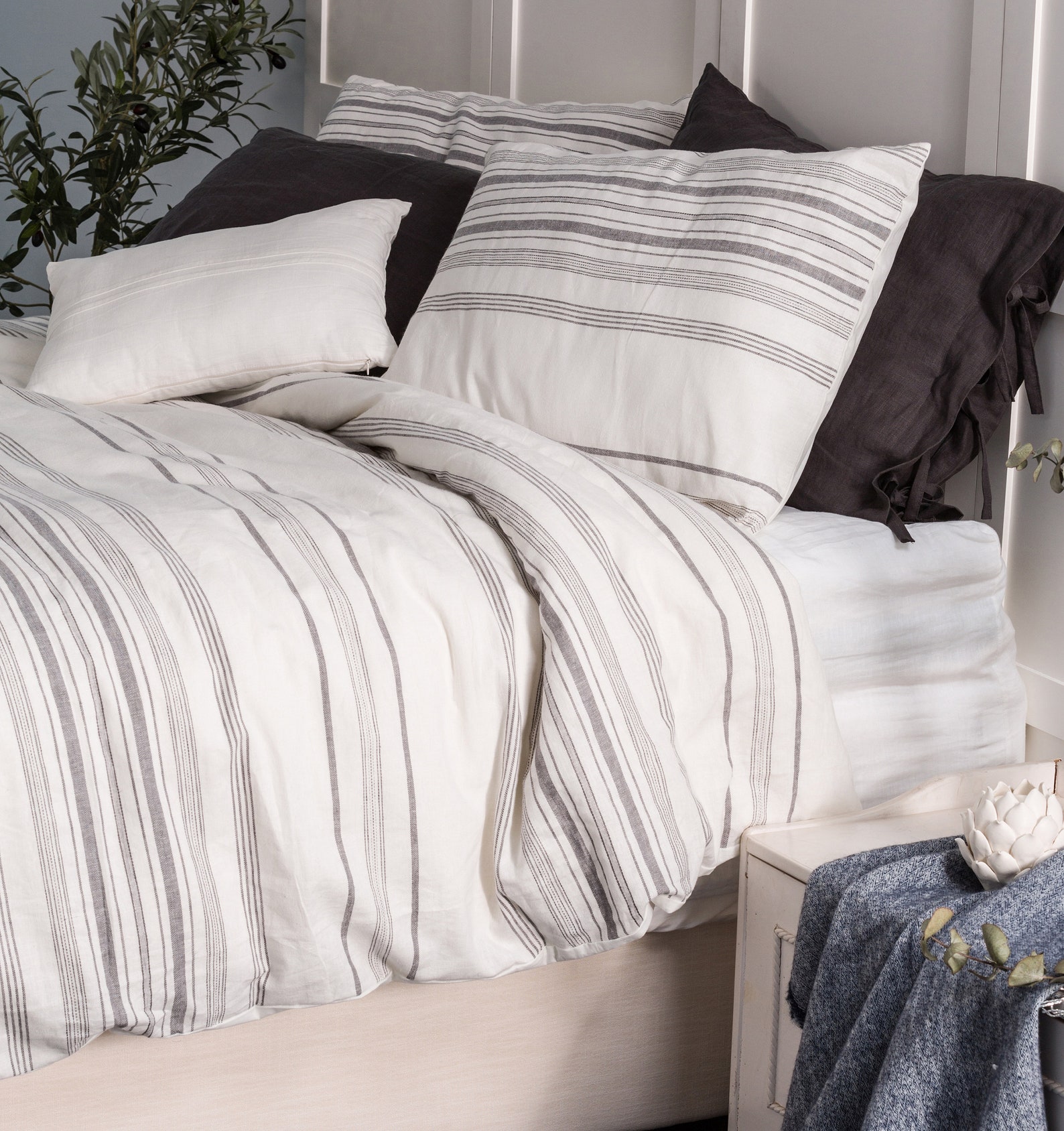 LINEN BLEND DUVET Cover Set 3pcs Striped Linen Blend Bedding Etsy