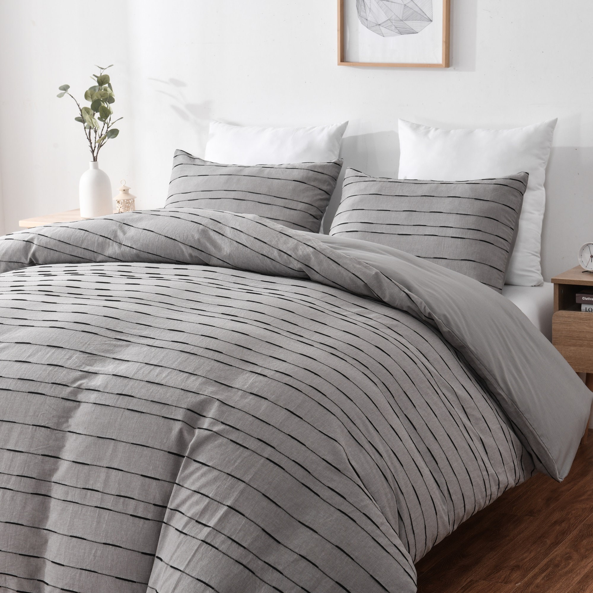 Cotton Textured Duvet Cover Set Queen/king Washed Cotton Etsy