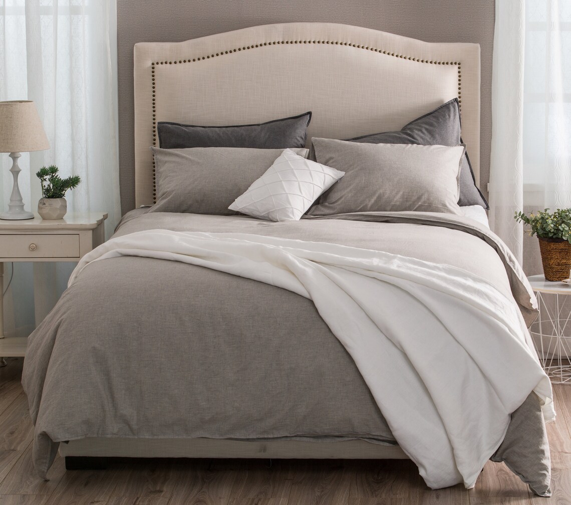 Heathered Cotton Melange Duvet Cover Set Queen/King Double Etsy