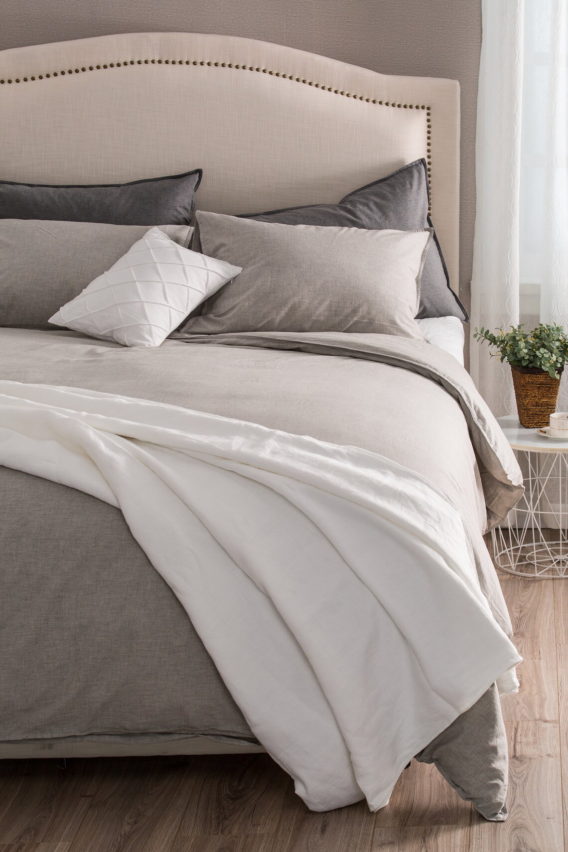 Heathered Cotton Melange Duvet Cover Set Queen/King Double Etsy