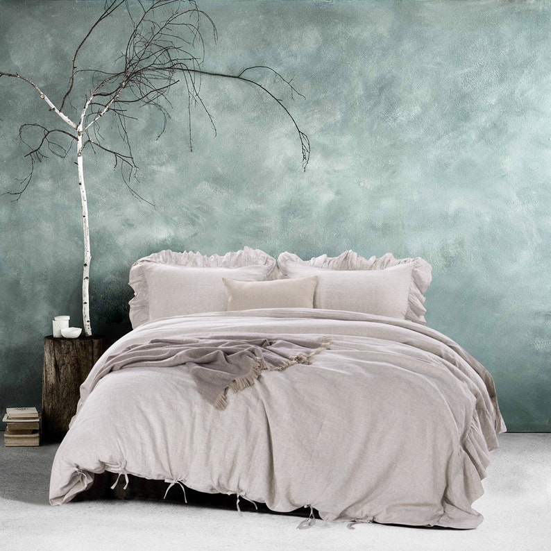 LINEN DUVET COVER Pillow Shams 3pcs Set Raw Edge Ruffled Etsy