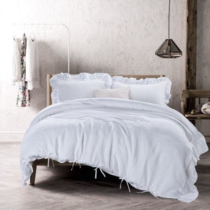 annadaif White Duvet Cover Twin Size2 Pieces Soft Washed Microfiber Duvet Cover Set ,comforter Cover with Bowknot Bow Tie 1 Duvet Cover 66x90 inch, 1